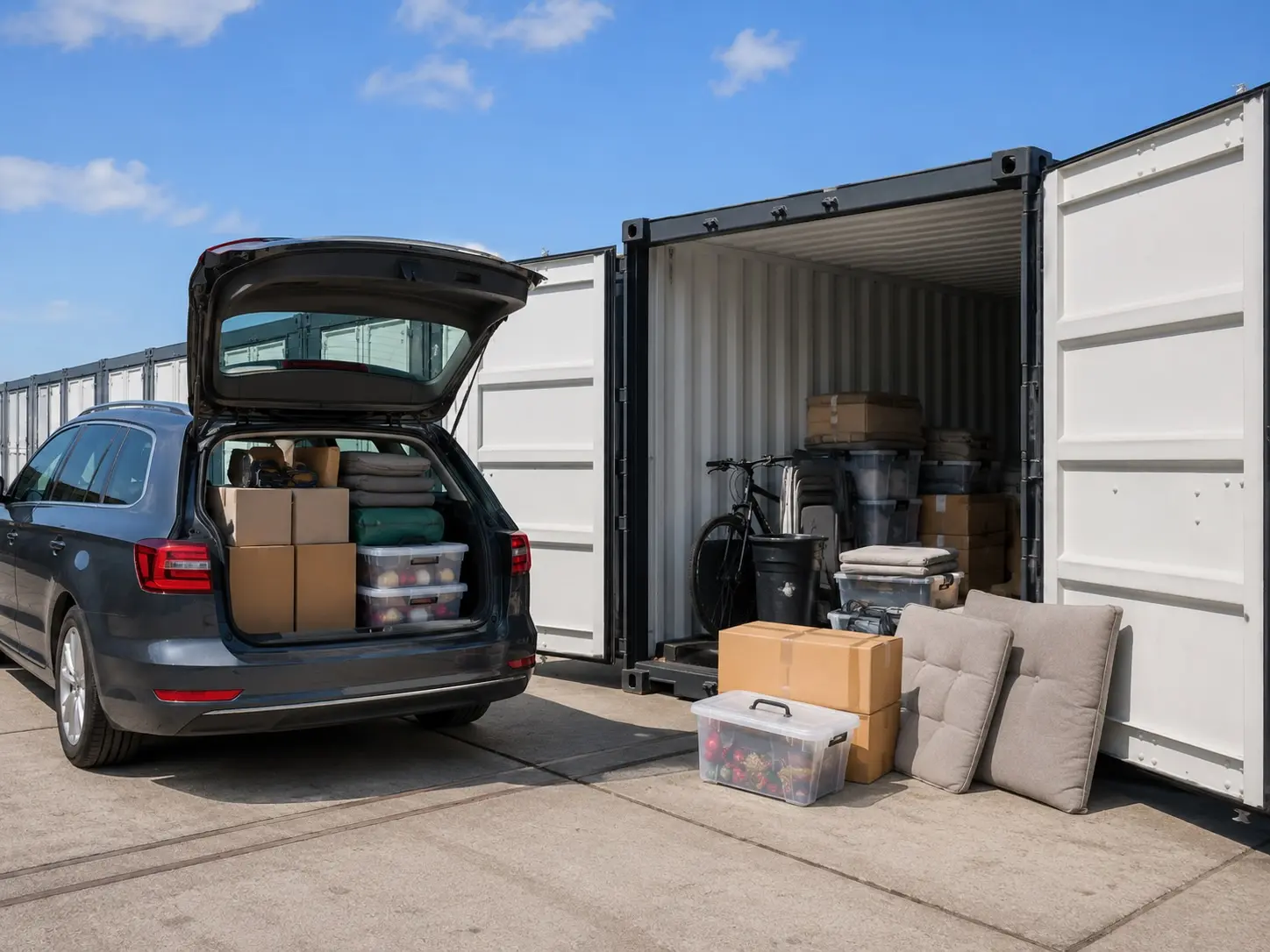 Spullen worden met de auto naar Swartbox Noordwijk gebracht
