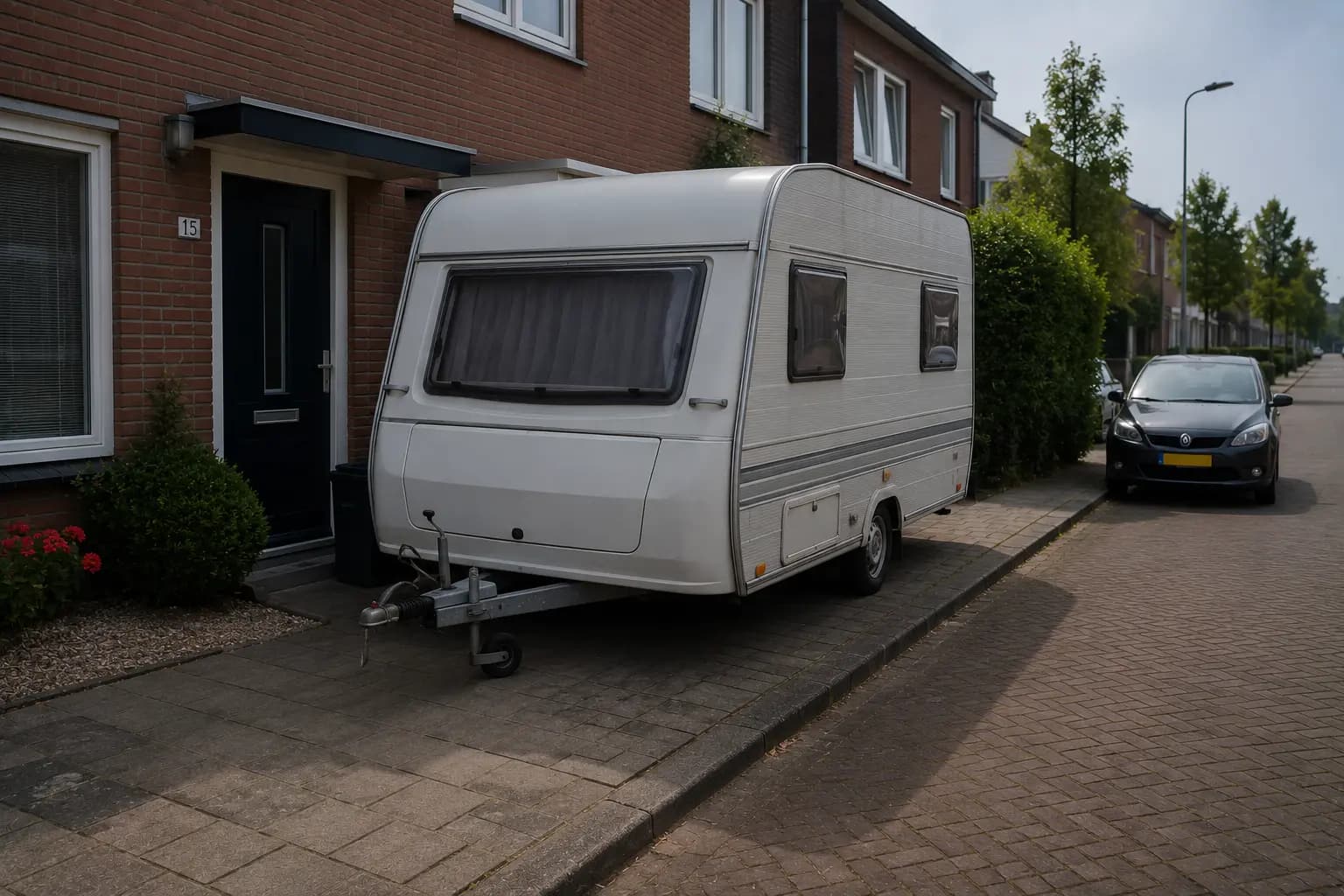 Caravan staat voor de deur en neemt ruimte in